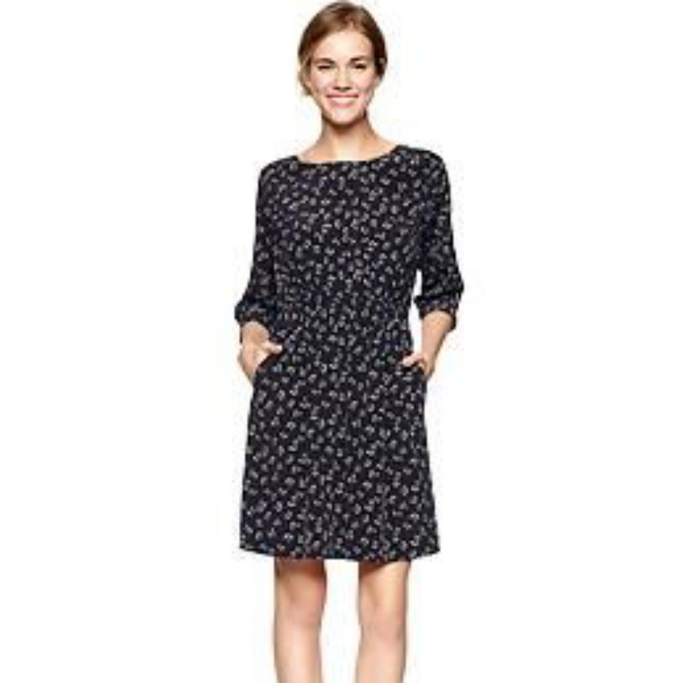 Gap long sleeve cherry blouson navy blue dress